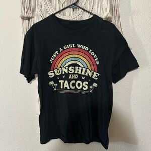 Black Graphic Tee with Rainbow Print